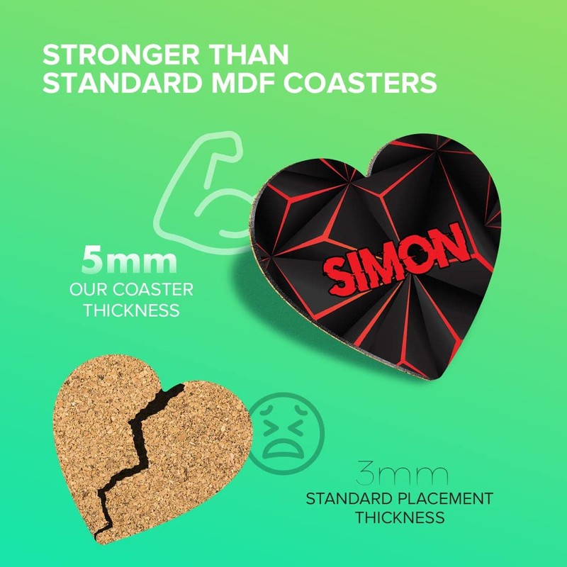 1 x Heart Coaster - Name Simon Gamer Black Red