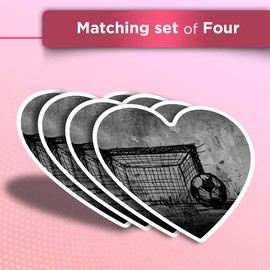 Vinyl Heart Stickers (Set of 4) - BW - Grunge Football Goal Sketch Fun Decals for Laptops,Tablets,Luggage,Scrap Booking,Fridges #36323