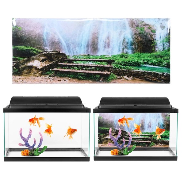 Affiche d'aquarium, décoration de fond de réservoir de poissons de cascade de Jungle 3D PVC autocollant de papier peint de réservoir de poissons auto-adhésif pour la décoration de réservoir(122*50cm)