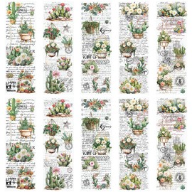 WANDIC 10 Sheets Rub On Transfer Sticker, Succulent Plants Decals Cactus Waterproof Furniture Stickers for Table Water Bottle DIY Craft, 11.8 * 3.9in