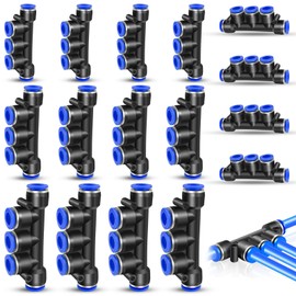 cersaty 20 Piece 5-Way Pneumatic Connector Set, Pneumatic Connector for Quick Connection of Air Lines Pneumatic Connection (6 mm/8 mm/10 mm/12 mm)