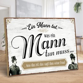 ARTFAVES® Wooden Sign with Saying "Ein Mann TUT, was EIN Mann tun muss | Shabby Chic Vintage Sign | Decorative Gift for Men Gift, Dad, Father's Day | Size: 28 x 19 cm