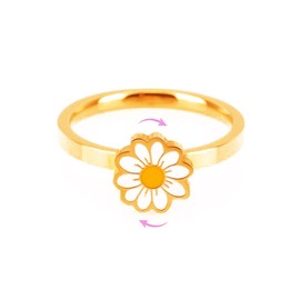 Tiny Daisy Flower Fidget Spinner Rings for Women Sterling Silver Plated Anxiety Rotate Freely Stress Relief Open Stacking Finger Ring Eternity Promise Statement Fashion Sweet Calming Jewelry Gifts Birthday Friend Bff (Gold)