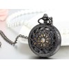JewelryWe Classic Hand-Wind Mechanical Pocket Watch Skeleton Black Hollow Spider