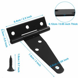 Cjueiom 6 Pcs Shed Door Hinges, 2 Inch / 50mm T Strap Hinges with Screws, Heavy Duty Black Hinges for Wood Bran Doors, Graden Fences, Wooden Gate and Shed