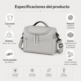 Lonchera Térmica Impermeable con correa - Bolsa de Almuerzo Aislante con Capacidad Grande, Antifugas y Fácil de Limpiar Hielera Portátil Unisex para Trabajo/Picnic/Viajes (Gris B)