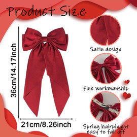 Hair Bows for Women,Hair Bows,3 Pcs French Bow Hair Clip Girls Accessories,White Black Red Bow with Long Silky Satin Accessories for Women Girls