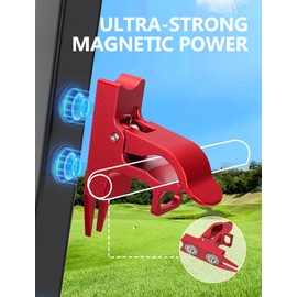 MAGOLFIN 2-Pack Magnetic Golf Cart Holder with Fork Design, Aluminum Alloy Magnetic Holder with Dual-Gate Carabiner, Easily Hold 30-80 Rings, Golf Cart Accessories, Ideal Golf Gifts for Men - Red