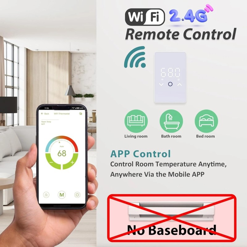 MAXKOSKO WiFi Smart Thermostat with Touchscreen LED Display 120V/240V