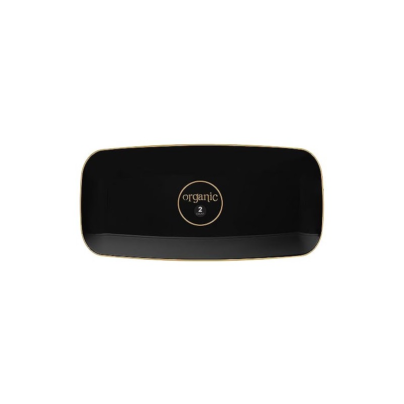 Blue Sky Organic Rectangle Black with Gold Rim Tray -