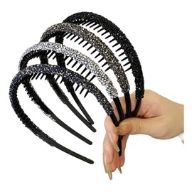 LOHGOU 4 Piece Headband with Comb Hair Style Keeping Hair Band Glitter Rhinestone Wedding Hair Access/Gift for Women