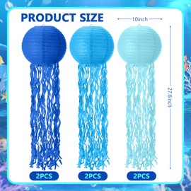SKTMH 6 Pack Gradient Blue Jellyfish Paper Lanterns Jellyfish Hanging Lanterns Hanging Jellyfish Decoration Ocean & Under The Sea Party Decorations for Baby Shower Mermaid Birthday Decoration Supplies