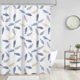 AAtter Fish Shower Curtain Nautical Coastal Blue and White Fishing Ocean Kids Toddler Boys Lake Animal Cartoon Beachy Under The Sea Goldfish Abstract Cool Home Bathroom Decor Bathtub Set, 60x72, Fun