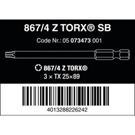 Wera - 05073473001 - TORX® Bits, 867/4 Z SB Bits, TX 25 x 89 mm, 3 Pieces