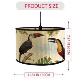 FANSU Table or Pendant Round Drum Lampshade, Modern Tropical Plant Pendant Lampshades Easy Fit Ceiling Pendant for Living Rooms, Bedroom, Hallways, Reading Room (Golden Green,30x30x20cm)