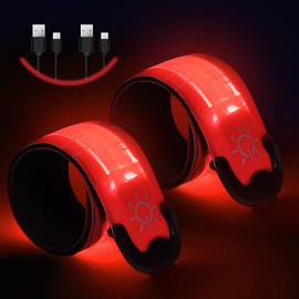 flintronic 2 Packs Light Up Armband LED Slap Safety Armband for Kids Night Walking, LED Luminous Armband Magic Strap for Running, Cycling, Jogging, etc. (Red)