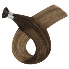 YoungSee I Tip Hair Extensions Human Hair 16inch Itip Human Hair Extensions Ombre Dark Brown to #10 with #16 Blonde Balayage Pre Bonded Keratin Hair Extensions 100strands 50gram