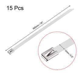 uxcell 35 Inch Stainless Steel Cable Zip Ties 0.5 Inch Width Metal Exhaust Wrap 15pcs