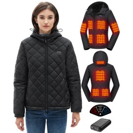 Topdot Quilted Heated Jacket for Women with 16000mAh 7.4V Battery Pack, 10 Heating Zones Lightweight Women's Heated Jacket S