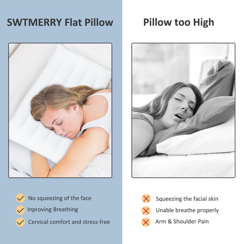 SWTMERRY Flat Pillows 2 Pack for Sleeping,Ultra Thin Bed Pillows