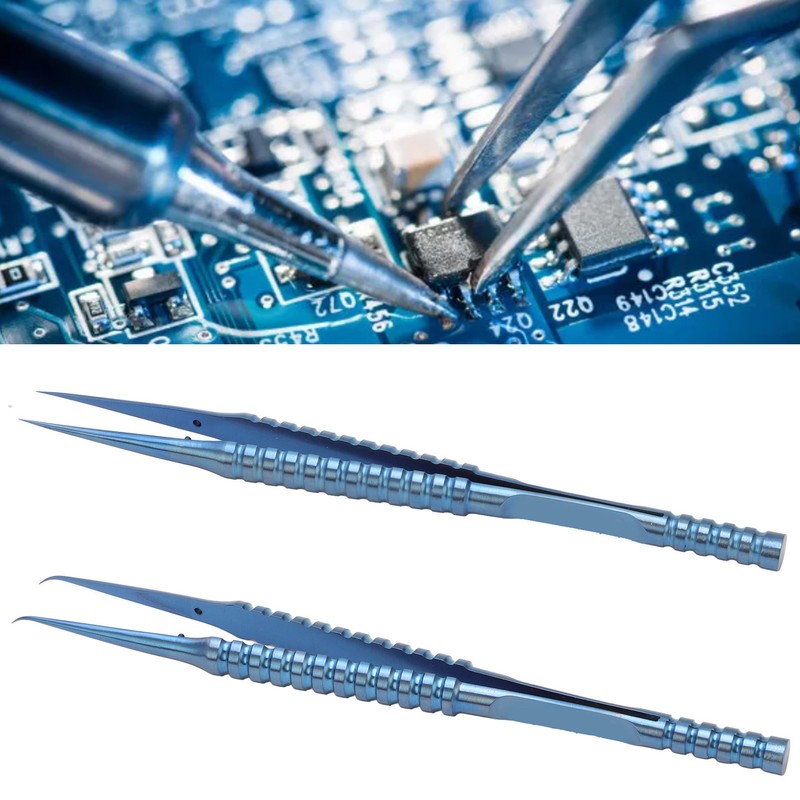 2 Pcs Fine Tipped Tweezers Straight Tip Bent Tip Titanium