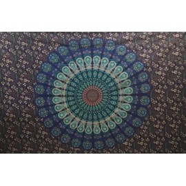 Purpledip Cotton Bed Cover Wall Poster Beach Throw 'Radiant Mandala': Bohemian Hanging Tapestry (20056)