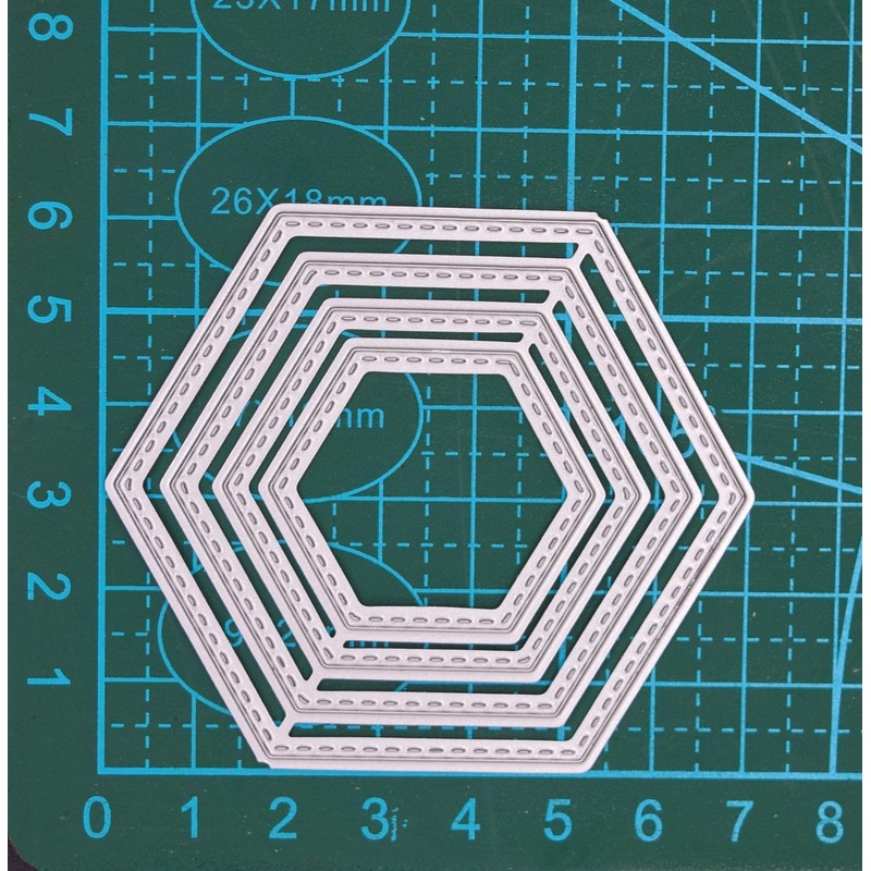 Nest of 4 Hexagon Stitch Patterned Metal Cutting Dies, Card