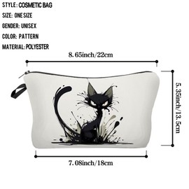 Livel lhood Black Cat Makeup Bag Angry Cat Small Organizer Bag Toiletry Zipper Pouch Black Ink Cat Cosmetic Bag Present for Cat Lovers Cat Mom Women, hzt0633