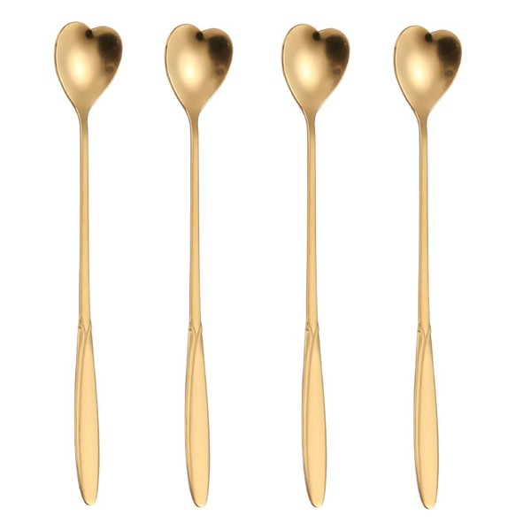 16 Pieces Heart Shaped Spoon Coffee Teaspoon 7 Inch Set Stainless Steel Long Handle Spoon Stir Bar Spoon Stirring Spoon Ice Cream Spoon Gold