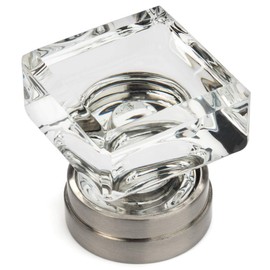 Cosmas 6578SN-C Satin Nickel Cabinet Hardware Square Knob with Clear Glass - 1-1/4" Square