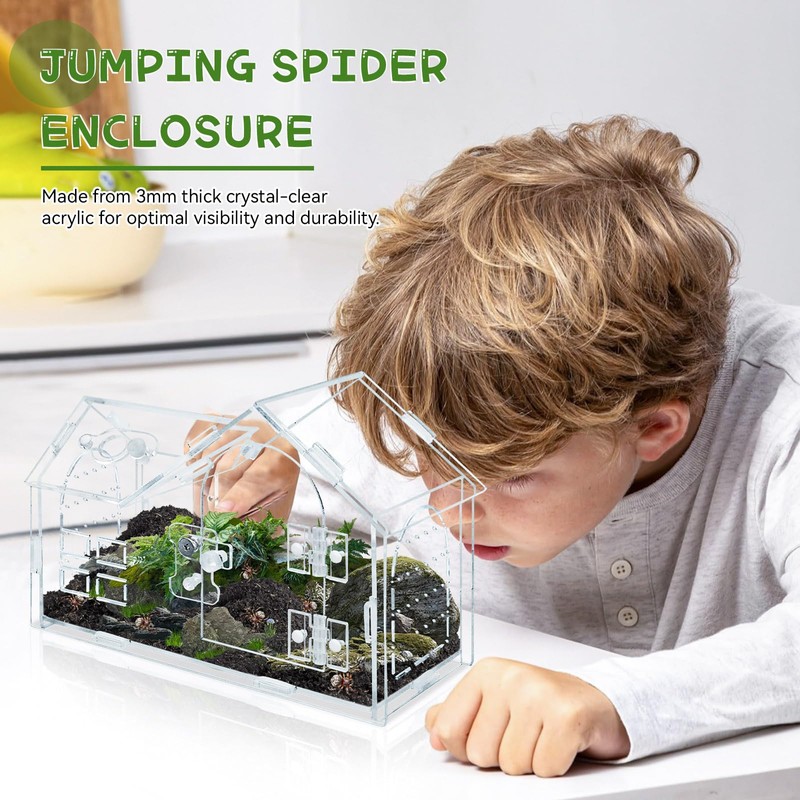 Jumping Spider Enclosure, 8.7×4.3×5.9in Escape-Proof, Secure & Ventilated Spider Terrarium,