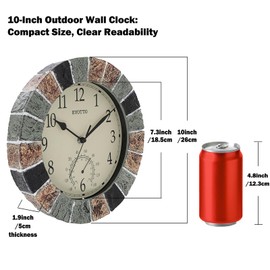 eYotto 10 Inch Small Indoor/Outdoor Waterproof Wall Clock with Thermometer Silent Non-Ticking Battery Operated Wall Clocks Weatherproof for Patio, Pool, Garden, Lanai, Fence, Porch, Deck, Bathroom