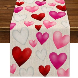 Nepnuser Valentines Table Runner Anniversary Wedding Holiday Party Decoration Love Heart Home Kitchen Dining Room Decor (13" x 72")