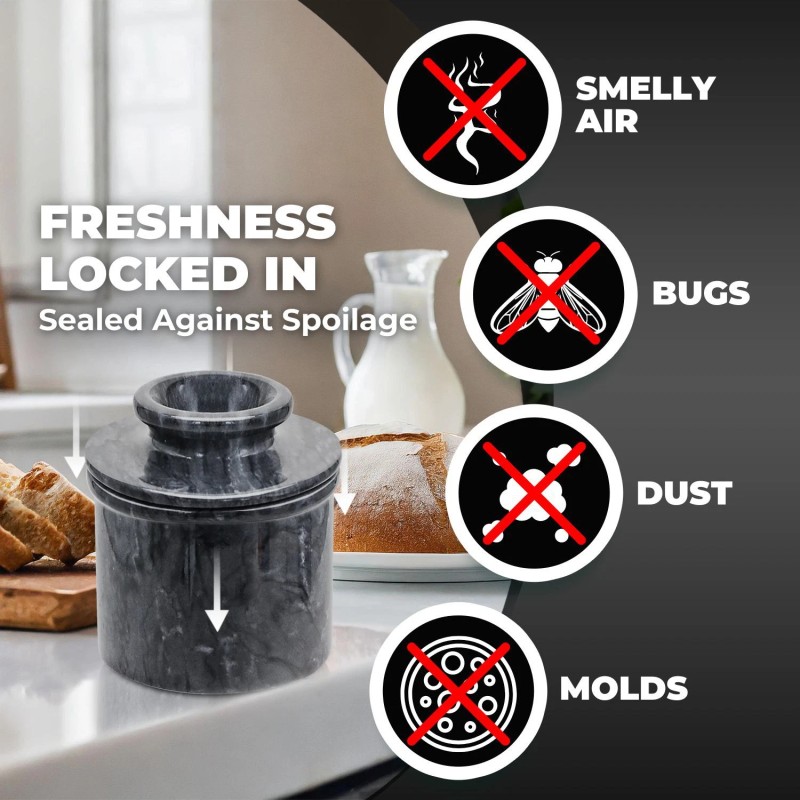 CE Compass Marble Butter Crock with Lid- for Kitchen and