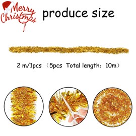 YINZZTRY Christmas Tinsel Garland, 5 x 2 m Shiny Tinsel Garland, Shiny Christmas Tree Ornaments, Christmas Tree Decoration Garland, for Doors, Fireplaces, Stair Railings, Gold