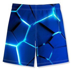 Kids4ever Boys Swim Short 11-12 Years Quick Dry Breathable Swimming Trunks 3D Blue Geometry Printing Design Board Shorts Holiday Party Swimming Shorts for Kids