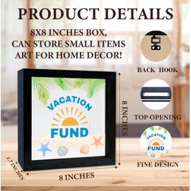 Shadow Box with Slots, Vacation Fund Boxes Frame 8x8 Inches Decorations for Home Office, Keep Sake Box for Memories, Travel Gifts for Travelers, Shadow Boxes Display Cases -03