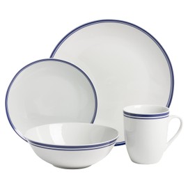 10 Strawberry Street Café Stripe 16 Piece Coupe Dinnerware Set, Blue