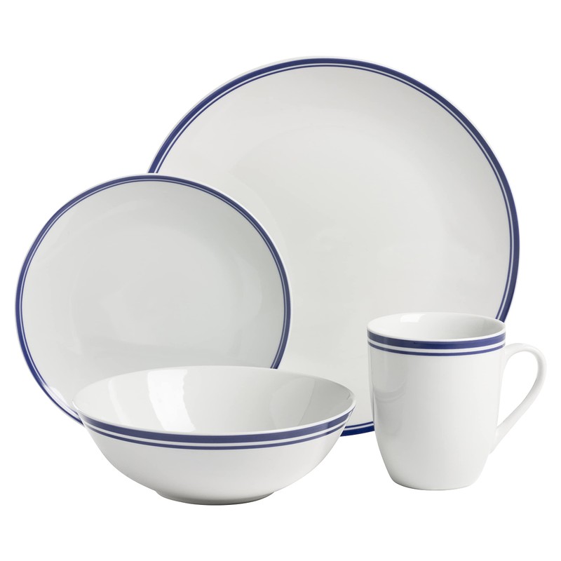 10 Strawberry Street Café Stripe 16 Piece Coupe Dinnerware Set,