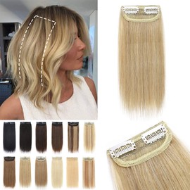 S-noilite Clip in Hairpieces One Piece 2 Clips Natural Blonde Thick Clip in Hair Extensions 8Inch 12g Short Remy Hair For Women with Thinning Hair Add Hair Volume