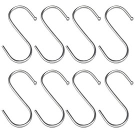 Accessotech 8 x 85mm Stainless Steel S Hooks Kitchen Meat Pan Utensil Clothes Hanger Hanging