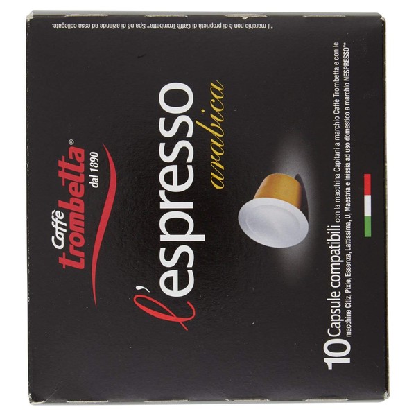 Trombetta Nespresso Italian Coffee - 10 Capsules “L’espresso Arabica" Instant Espresso Coffee Arabica - Compatible Nespresso Espresso Coffee Pods