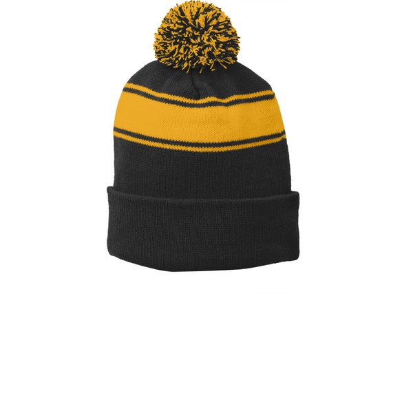 SPORT-TEK Stripe Pom Pom Beanie. STC28