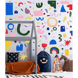 YIMEHDAN Abstract Shapes Wall Decal,Colorful Irregular Polka Dot Vinyl Wall Stickers, Removable Modern Geometric Artwork for Classroom Playroom Bedroom Decor