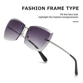 AEVOGUE Sunglasses For Women Oversized Rimless Diamond Cutting Lens Sun Glasses AE0534 (Silver Frame/Gray Lens)