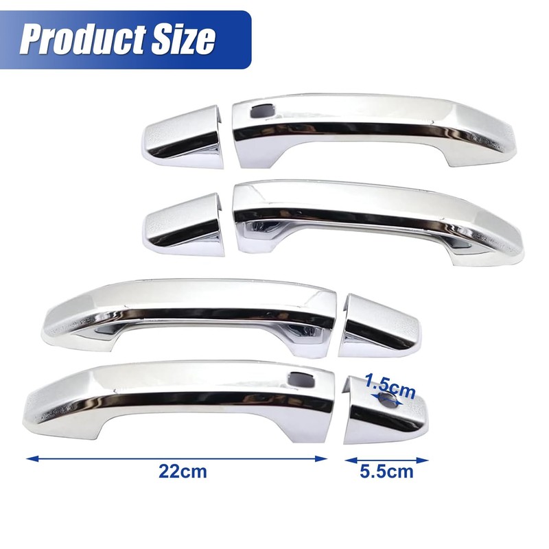 FZJDSD 4Pcs Chrome Door Handle Cover Trim with 2 Smartkey