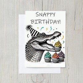 PICTURE THIS PRINTS Snappy Birthday Card, Cute Alligator Birthday Greeting, Funny Animal-Themed Card, Reptile Birthday Card for Kids and Adults, Comes with Envelope (5x7")
