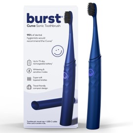 Burst Curve Sonic Electric Toothbrush for Adults – Slim, Curved Travel Toothbrush with Toothbrush Cover - Ultra Soft Bristles - Up to 2 Month Rechargeable Battery, 2 Sonic Modes, Timer - Cobalt Blue