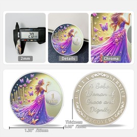 1 Year Sobriety Coin Gifts | Purple Butterfly Fairy AA Coin - HA AA Chip Medallion for Women with Grace Dignity | Narcotics Alcoholics Anonymous Gifts for Anniversary Year of Women in Recovery