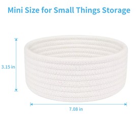 ABenkle 2 Pack Small Baskets, Cotton Rope Woven Basket, Cute Mini Tiny Storage Baskets, Decorative Boho Basket for Nursery Living Room Bedroom Shelf, Empty Gift Baskets for Mother's Day - White